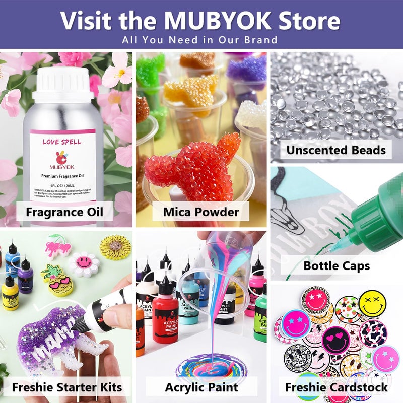 MUBYOK M140 85PCS Car Freshie Supplies Starter kit with Unscented Aroma Beads,Silicone Molds,Acrylic Paint,Mica Powder,Glitter and Accessories (Make 8 Freshies) - Image 2