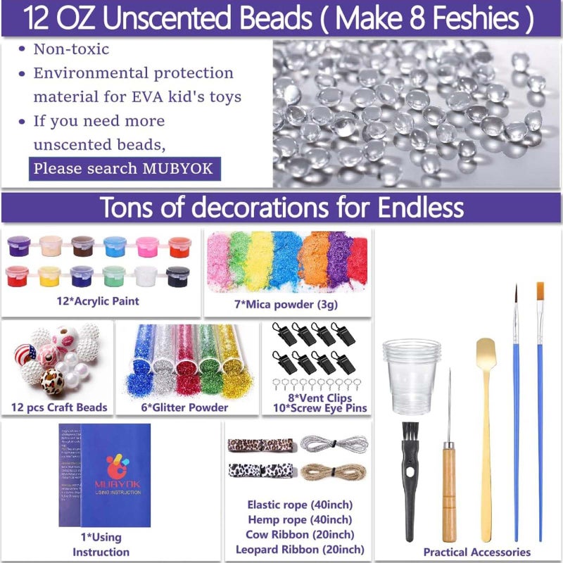 MUBYOK M140 85PCS Car Freshie Supplies Starter kit with Unscented Aroma Beads,Silicone Molds,Acrylic Paint,Mica Powder,Glitter and Accessories (Make 8 Freshies) - Image 5