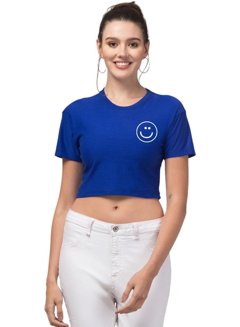 Basic T-Shirt Women Short Sleeve Crew Neck With Smile Emoji Dark Blue, Regular Fit, Cotton Shirt, Casual Wearing, Plain T Shirts, Women's Fashion, For Summer, Short Shirt, Fitting, Top Wear 