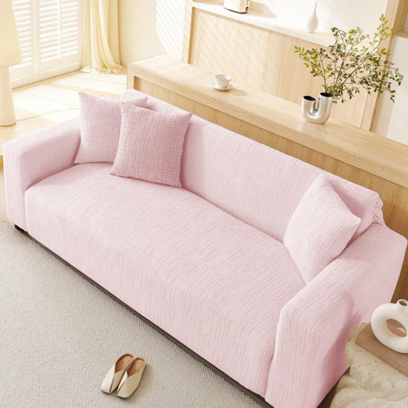 Lukzer Universal 3 Seater Jacquard Sofa Cover with 2 Cushion Covers Soft Touching Flexible Stretch Slipcover Pastel Pink Tangled LinesSC12203180230cms 220GSM - Image 1