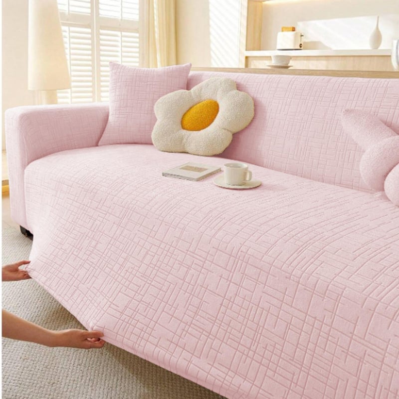 Lukzer Universal 3 Seater Jacquard Sofa Cover with 2 Cushion Covers Soft Touching Flexible Stretch Slipcover Pastel Pink Tangled LinesSC12203180230cms 220GSM - Image 3
