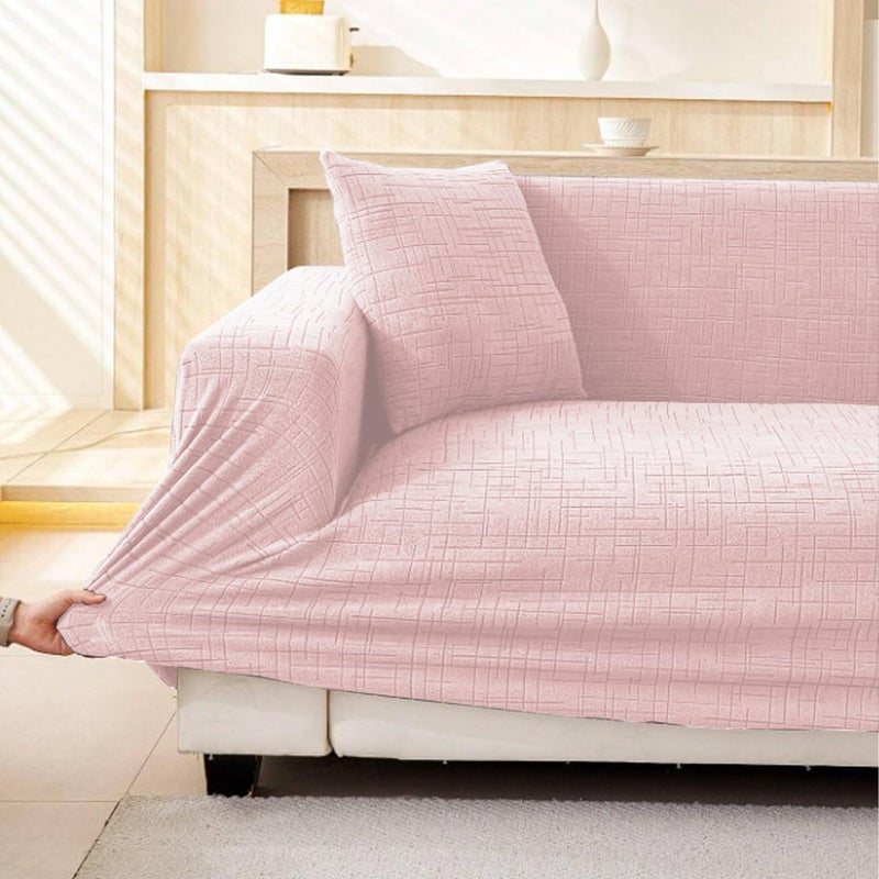 Lukzer Universal 3 Seater Jacquard Sofa Cover with 2 Cushion Covers Soft Touching Flexible Stretch Slipcover Pastel Pink Tangled LinesSC12203180230cms 220GSM - Image 4