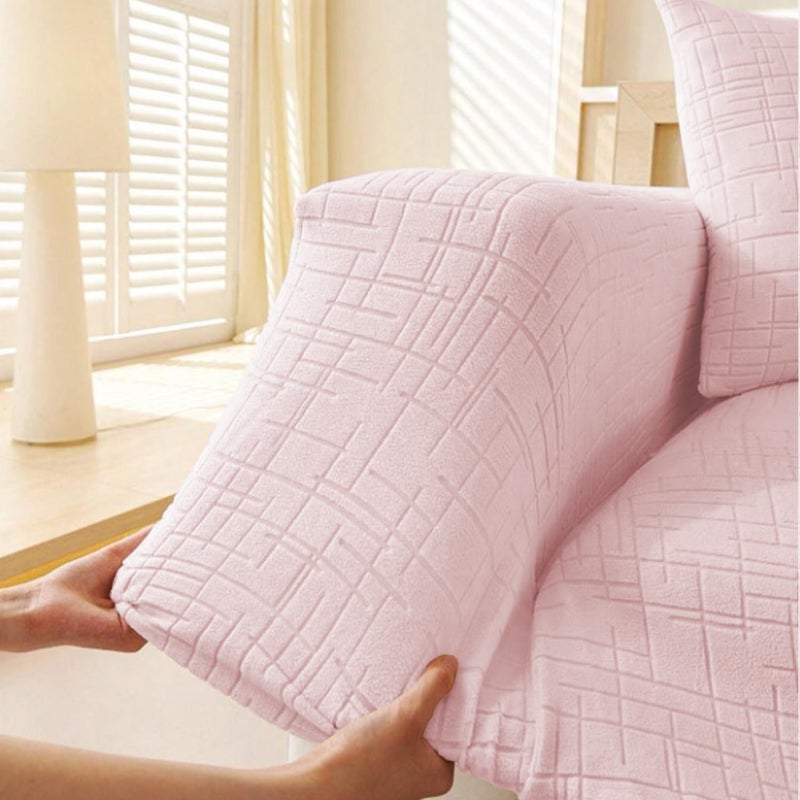 Lukzer Universal 3 Seater Jacquard Sofa Cover with 2 Cushion Covers Soft Touching Flexible Stretch Slipcover Pastel Pink Tangled LinesSC12203180230cms 220GSM - Image 5