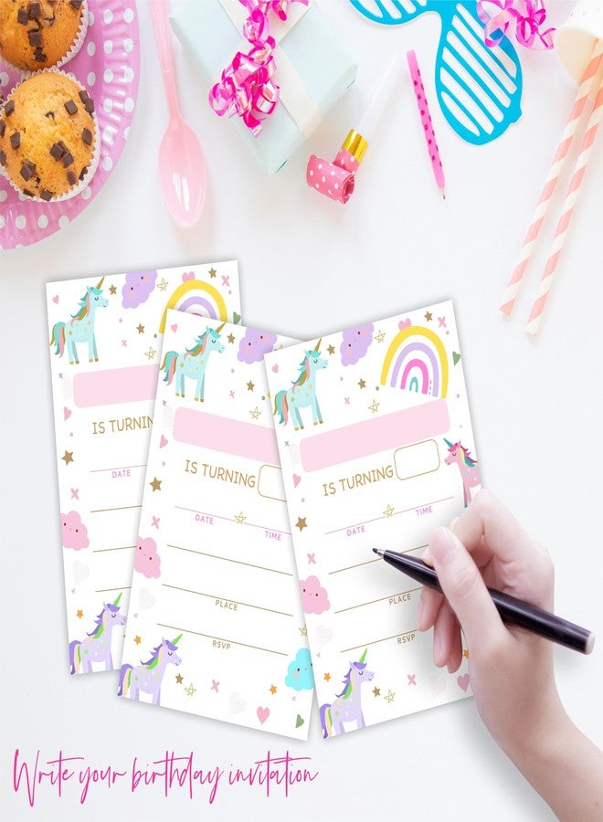 EXW 4"x6"Birthday Invitations With Envelopes, Cartoon Unicorn, 20 Pcs Fill-in Invites Letter, Birthday Party Invitations For Girls, Boys, Families, Friends, Party Supplies & Decorations - A09 - Image 3