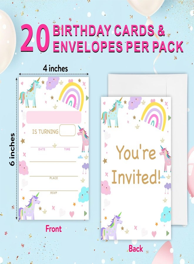 EXW 4"x6"Birthday Invitations With Envelopes, Cartoon Unicorn, 20 Pcs Fill-in Invites Letter, Birthday Party Invitations For Girls, Boys, Families, Friends, Party Supplies & Decorations - A09 - Image 4