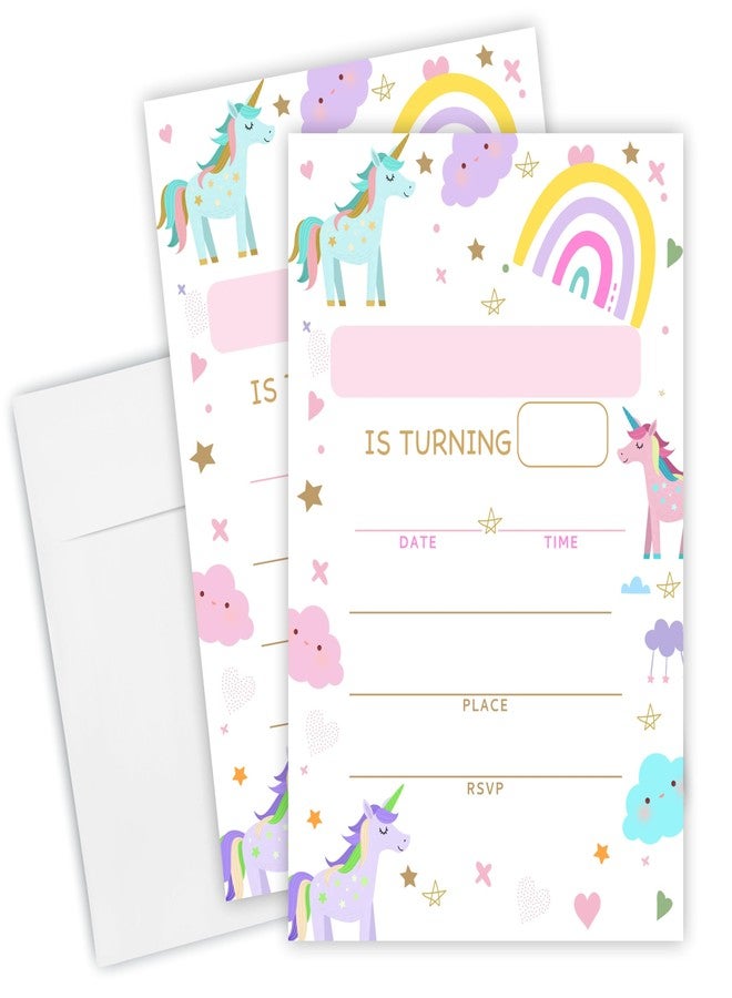 EXW 4"x6"Birthday Invitations With Envelopes, Cartoon Unicorn, 20 Pcs Fill-in Invites Letter, Birthday Party Invitations For Girls, Boys, Families, Friends, Party Supplies & Decorations - A09 - Image 1