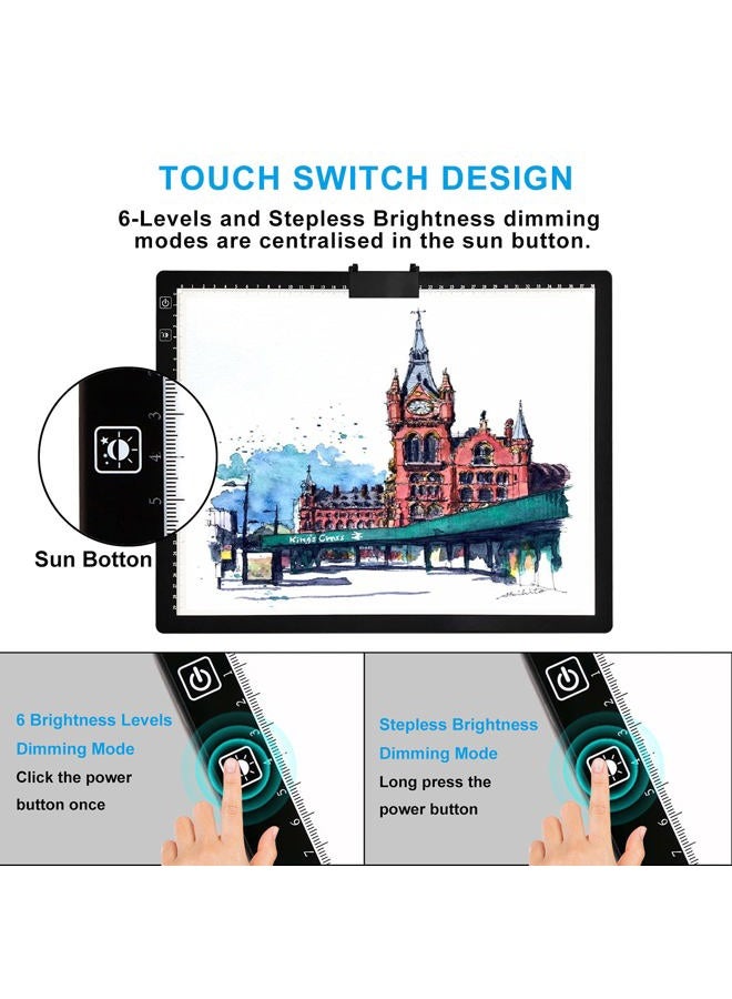 TOHETO A3 Light Pad, Wireless Battery Powered Light Box 3 Colors Stepless Dimmable and 6 Levels of Brightness Light Board for Tracing, Rechargeable LED Copy Board for Diamond Painting, Sketching - Image 5