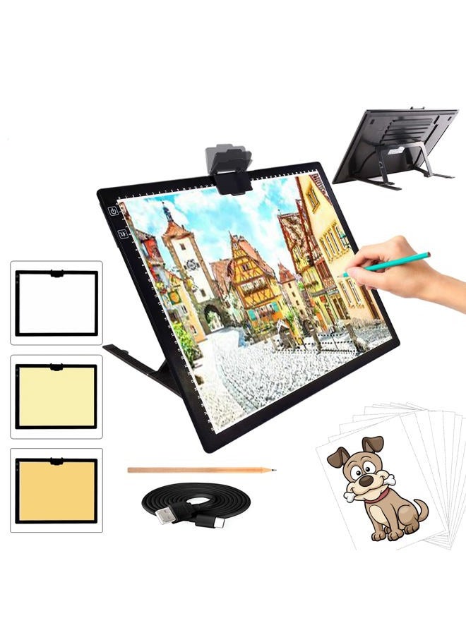 TOHETO A3 Light Pad, Wireless Battery Powered Light Box 3 Colors Stepless Dimmable and 6 Levels of Brightness Light Board for Tracing, Rechargeable LED Copy Board for Diamond Painting, Sketching - Image 1