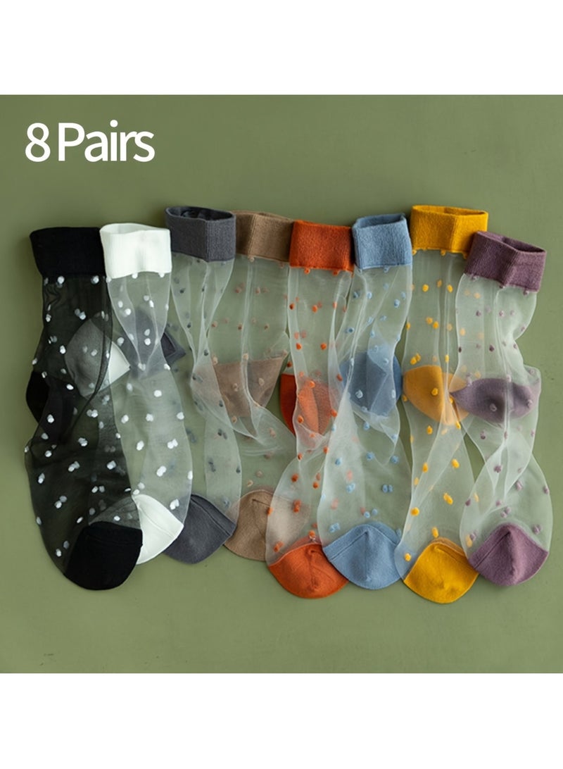 8 Pairs Dot Jacquard Contrast Mesh Socks Breathable Comfy Mid Tube Socks - Image 1