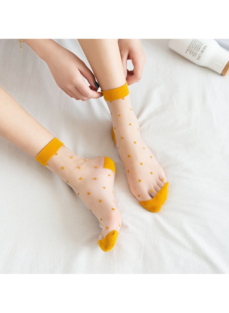 8 Pairs Dot Jacquard Contrast Mesh Socks Breathable Comfy Mid Tube Socks - Image 2