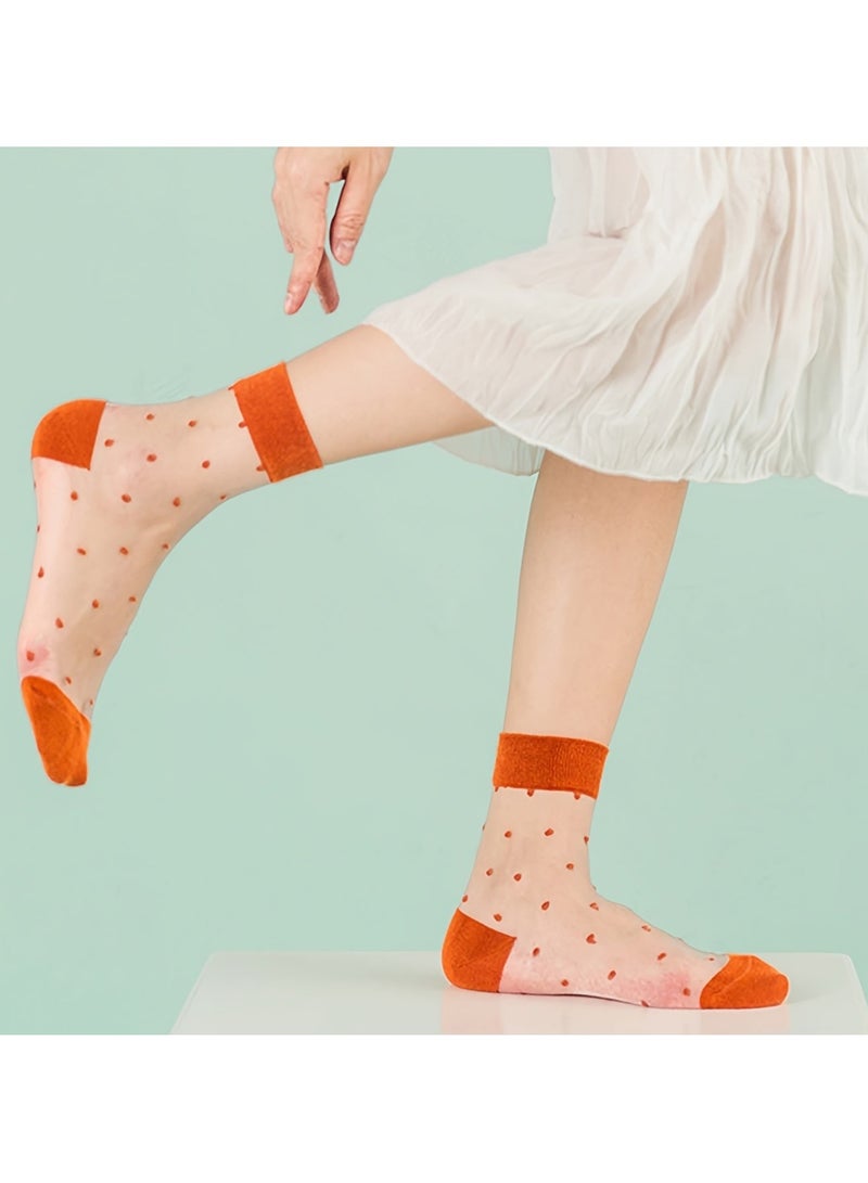 8 Pairs Dot Jacquard Contrast Mesh Socks Breathable Comfy Mid Tube Socks - Image 5