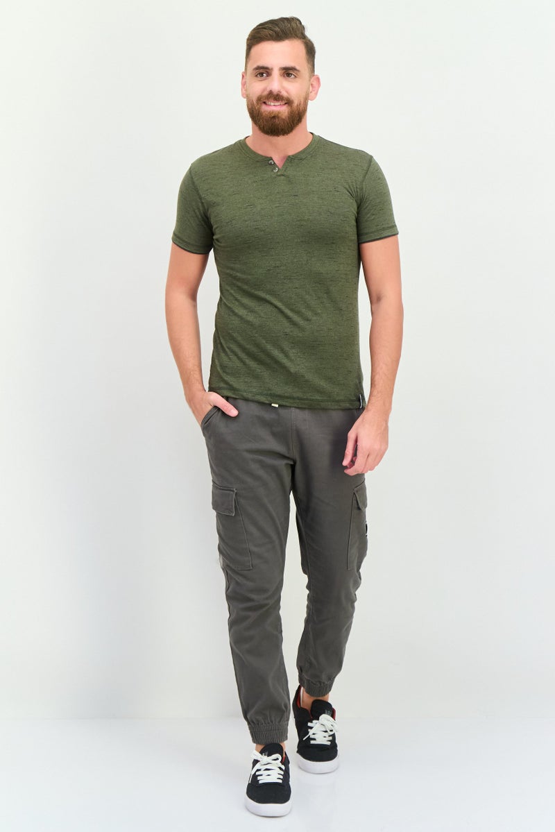 Company Eighty One Men Henley Neck Short Sleeves Heather T-Shirt, Dark Olive - Image 2