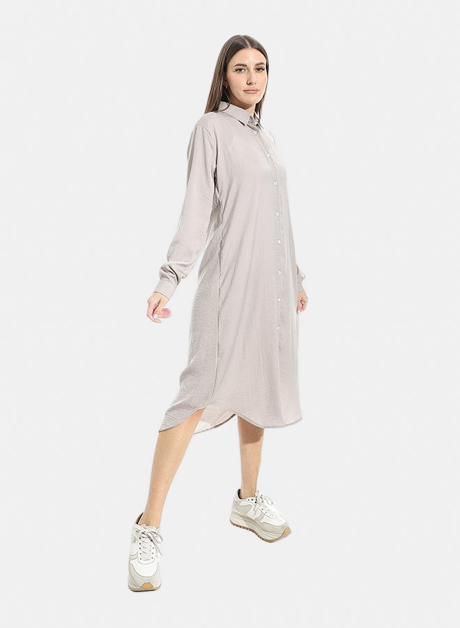 Andora Turned Down Neck Buttons Closure Plain Chemise_Grey - Image 2