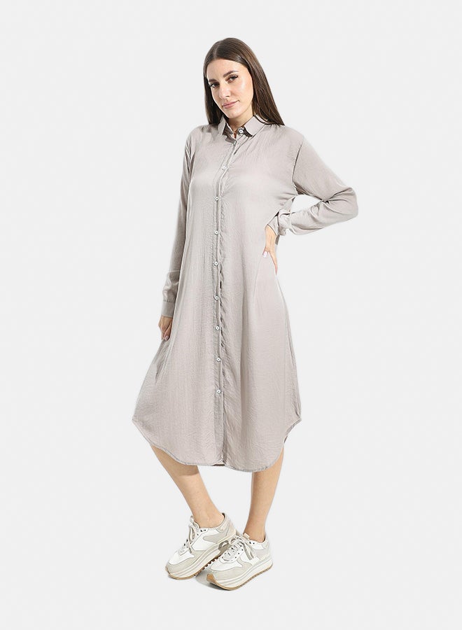 Andora Turned Down Neck Buttons Closure Plain Chemise_Grey - Image 3
