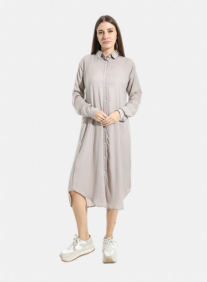 Andora Turned Down Neck Buttons Closure Plain Chemise_Grey - Image 1