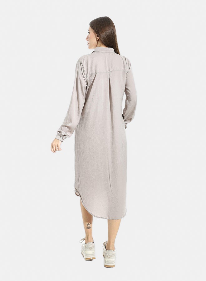 Andora Turned Down Neck Buttons Closure Plain Chemise_Grey - Image 5