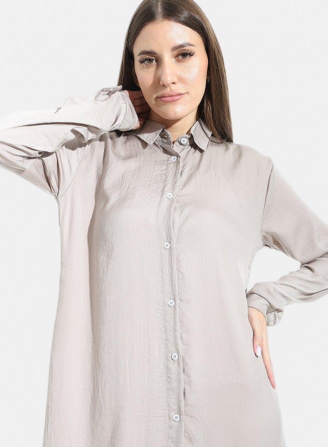 Andora Turned Down Neck Buttons Closure Plain Chemise_Grey - Image 4