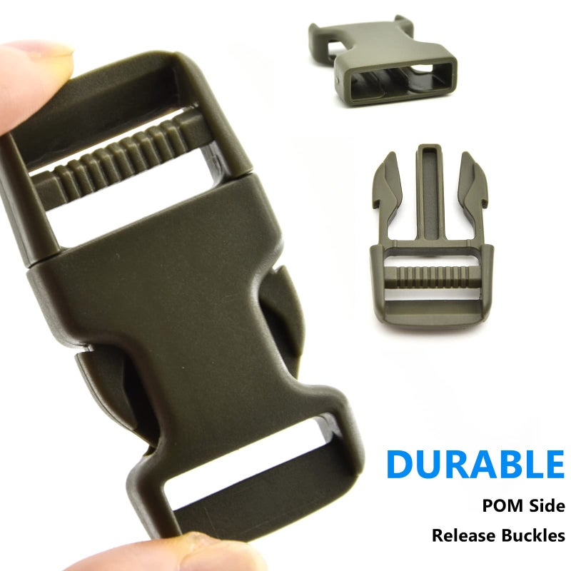 MELORDY 1 inch Buckles Straps Set with 10 Yards Nylon Webbing, 10 pcs Quick Side Release Plastic Buckle, 20 pcs Tri-glide Slide Clip for Luggage and Backpack Replacement (Army Green) - Image 2