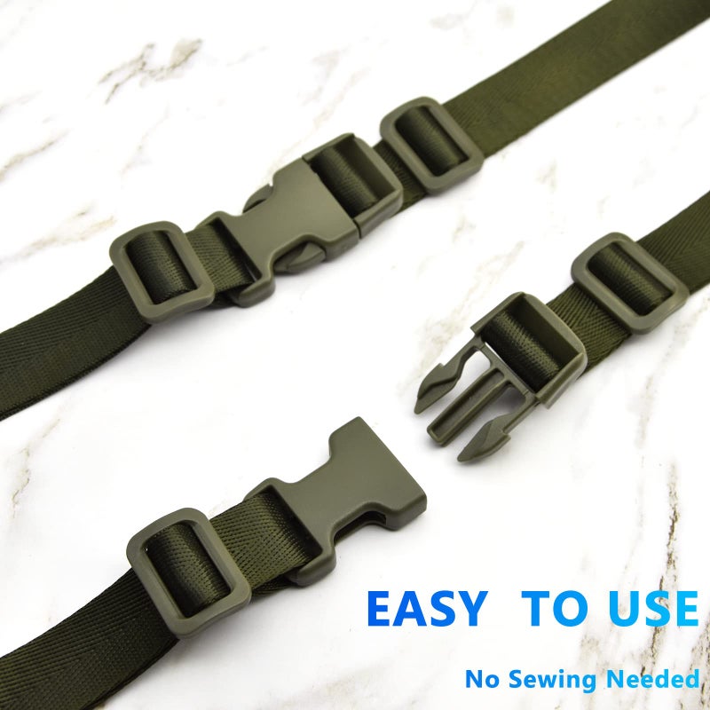 MELORDY 1 inch Buckles Straps Set with 10 Yards Nylon Webbing, 10 pcs Quick Side Release Plastic Buckle, 20 pcs Tri-glide Slide Clip for Luggage and Backpack Replacement (Army Green) - Image 4