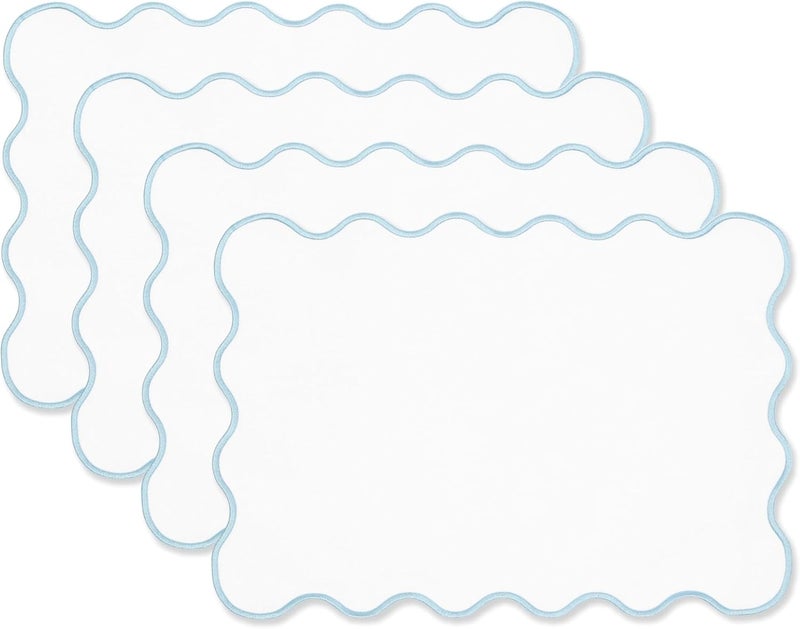 Hofdeco Premium Hofdeco Premium Coastal Patio Indoor Outdoor Placemat Set of 4 14x19 DoubleLayered Waterproof Cloth Placemat for Kitchen or Dining Table Baby Blue Embroidered Solid A - Image 1