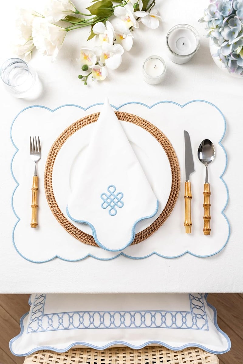 Hofdeco Premium Hofdeco Premium Coastal Patio Indoor Outdoor Placemat Set of 4 14x19 DoubleLayered Waterproof Cloth Placemat for Kitchen or Dining Table Baby Blue Embroidered Solid A - Image 3