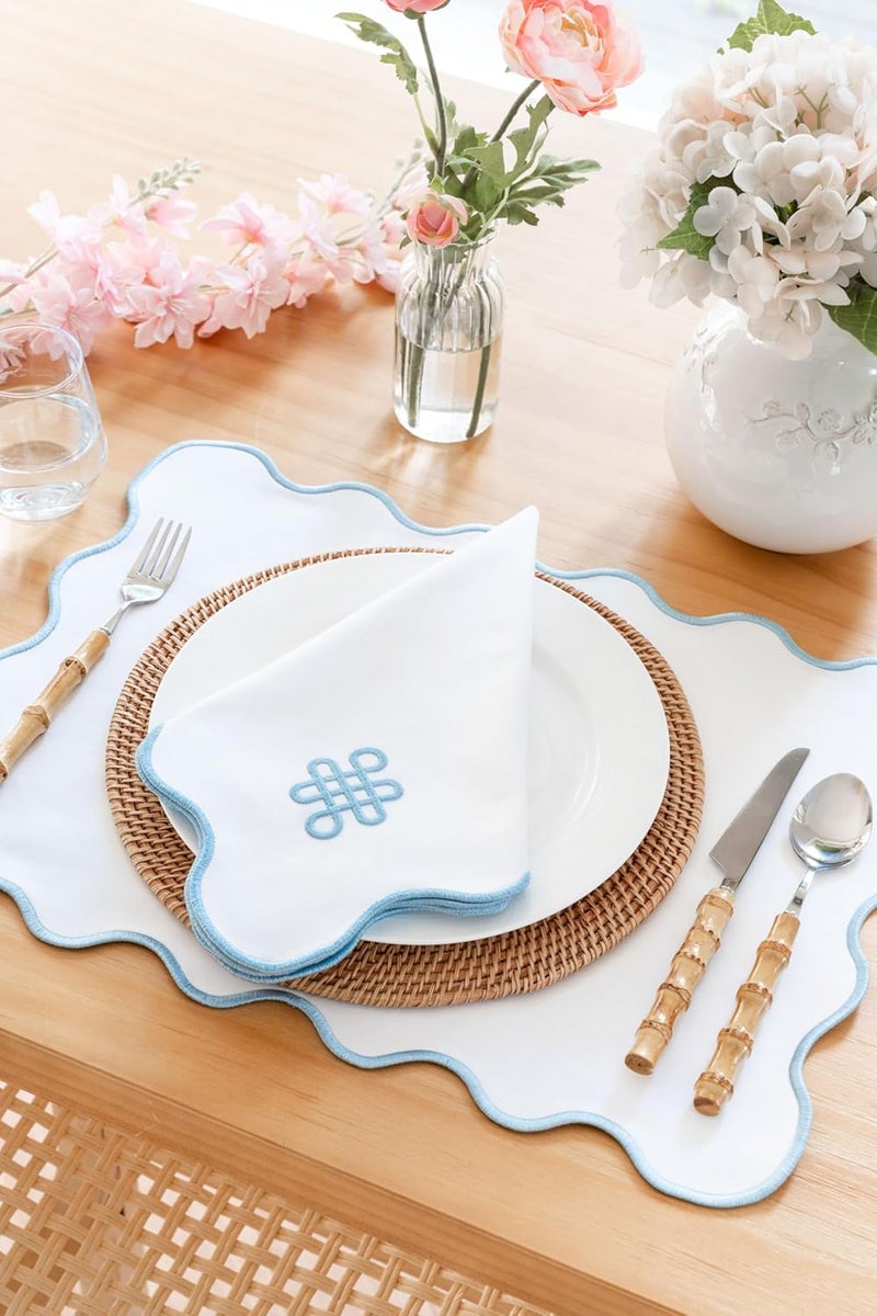 Hofdeco Premium Hofdeco Premium Coastal Patio Indoor Outdoor Placemat Set of 4 14x19 DoubleLayered Waterproof Cloth Placemat for Kitchen or Dining Table Baby Blue Embroidered Solid A - Image 2