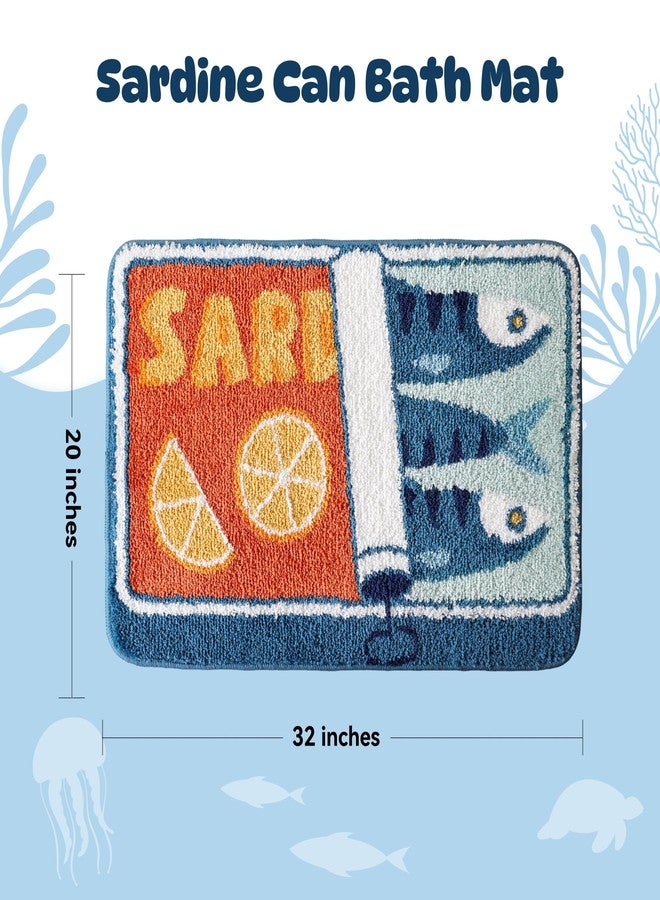 TRUEDAYS Sardine Can Bath Mat, Blue Bathroom Rugs for Bedroom, Soft Washable Rug Non Slip Cute Kitchen Bath Mats for Bathroom Funny Cartoon Fish and Lemon - Image 2