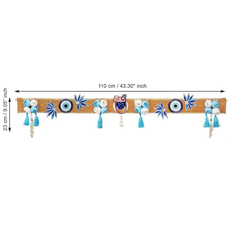 Sanvatsar Sanvatsar Decorative Door Toran, Evil Eye Design with Blue Flowers and Tassels, Traditional Wall Hanging (Blue)  - Image 3