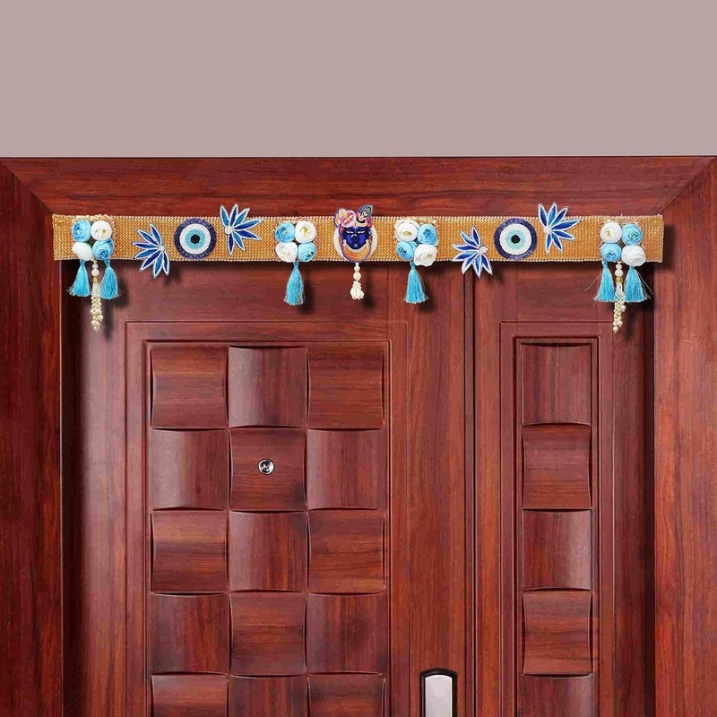 Sanvatsar Sanvatsar Decorative Door Toran, Evil Eye Design with Blue Flowers and Tassels, Traditional Wall Hanging (Blue)  - Image 5