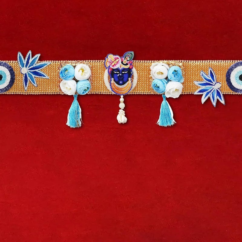 Sanvatsar Sanvatsar Decorative Door Toran, Evil Eye Design with Blue Flowers and Tassels, Traditional Wall Hanging (Blue)  - Image 1