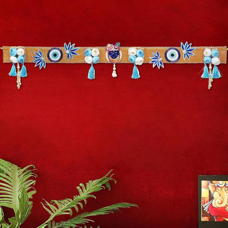 Sanvatsar Sanvatsar Decorative Door Toran, Evil Eye Design with Blue Flowers and Tassels, Traditional Wall Hanging (Blue)  - Image 4