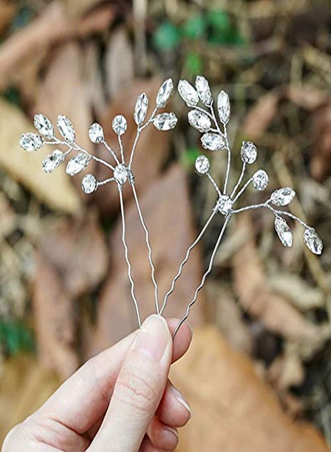 Unicra Bride Wedding Crystal Hair Pins Bridal Rhinestone Hair Pieces Wedding Hair Accessories For Women And Girls (A-Silver) - Image 1