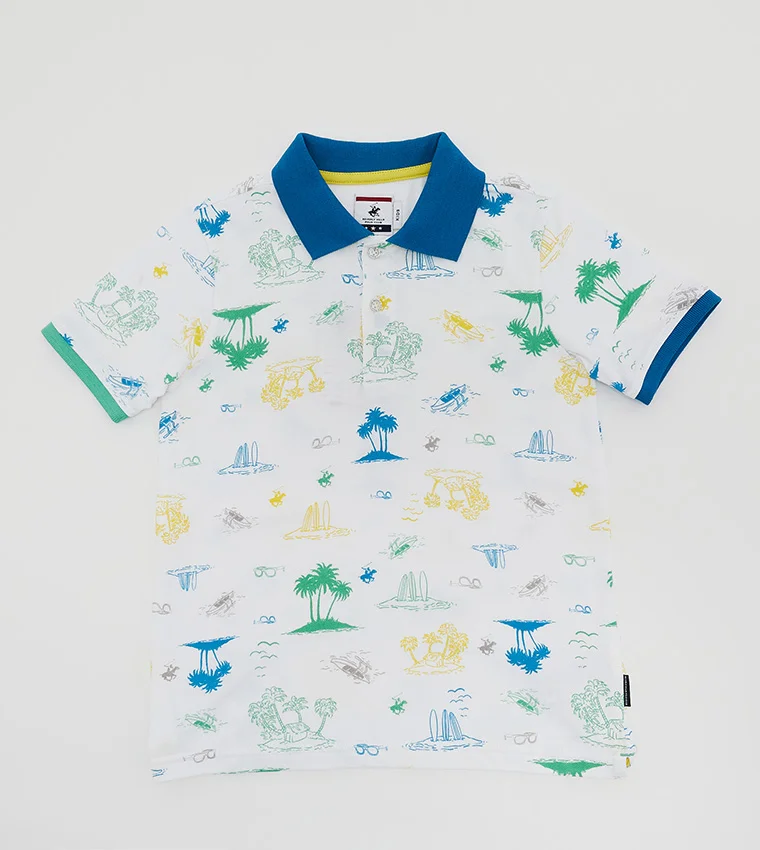BEVERLY HILLS POLO CLUB All-Over Print Polo T-shirt with Short Sleeves