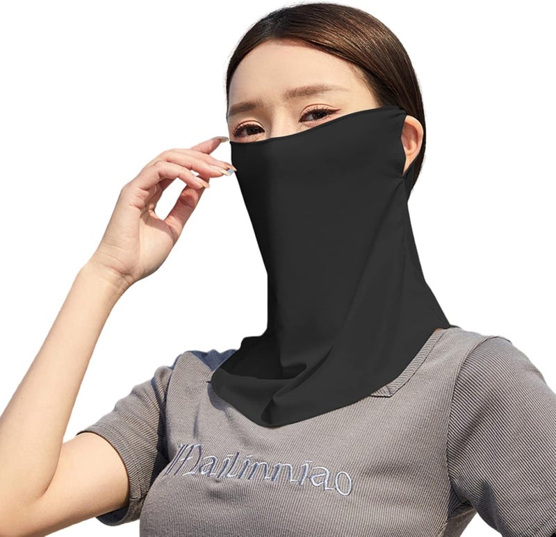 POSICHE Cooling Sun Protection Earloop Mask - Black Ice Silk Sunscreen Mask for Women - Image 1