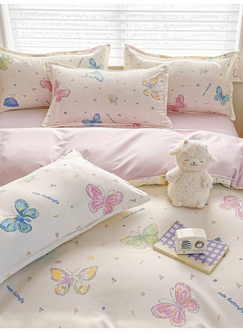 Soft Cream Duvet Cover with Colorful Butterfly Print – Cute Aesthetic Bedding-150*200 cm - Image 2