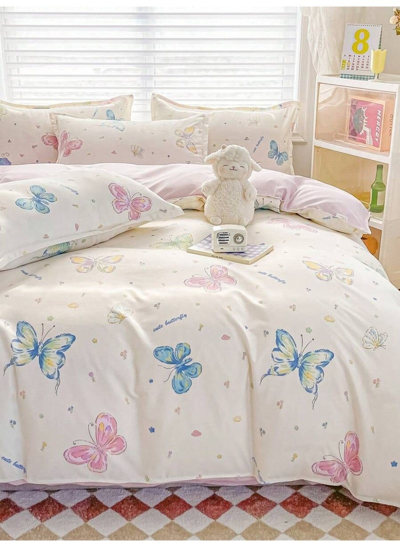 Soft Cream Duvet Cover with Colorful Butterfly Print – Cute Aesthetic Bedding-150*200 cm - Image 1