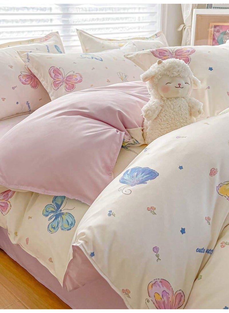 Soft Cream Duvet Cover with Colorful Butterfly Print – Cute Aesthetic Bedding-150*200 cm - Image 3