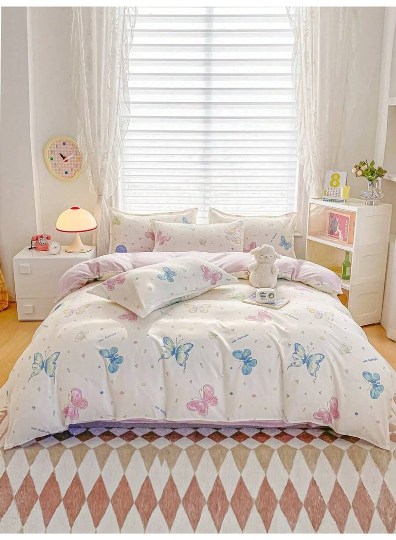 Soft Cream Duvet Cover with Colorful Butterfly Print – Cute Aesthetic Bedding-150*200 cm - Image 4