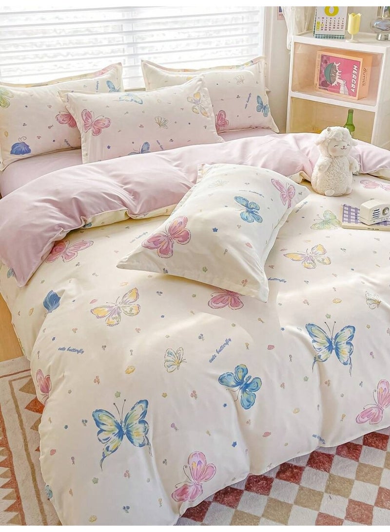 Soft Cream Duvet Cover with Colorful Butterfly Print – Cute Aesthetic Bedding-150*200 cm - Image 5