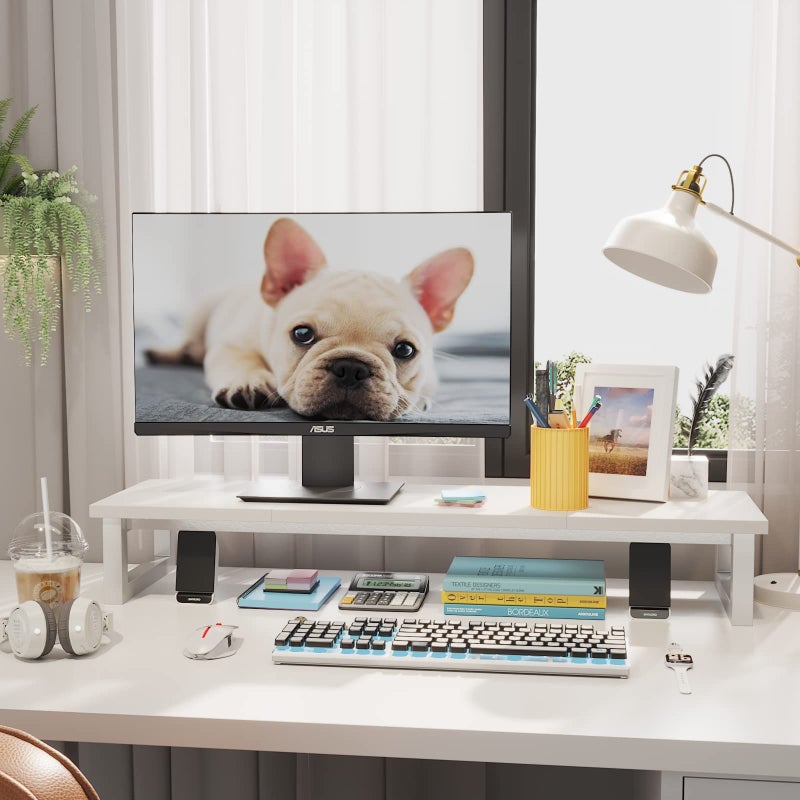 YAOHUOO Dual Monitor Stand Riser, 39Inch Large Monitor Stands for 2 Monitors, Computer Monitor Stand, Wooden Desktop Oraganizer Shelf for Office Desk Computer,Laptop,TV - Image 3