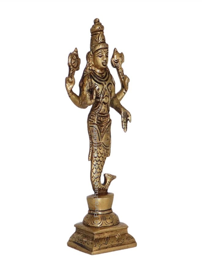 ARKAM Brass Matsya Murti/Matasya Idol/Pital Vishnu Matsya Avatar Statue - Antique Brass for Home/Temple/Office (Height: 15.2 cm, Weight: 390 GMS) - Image 2