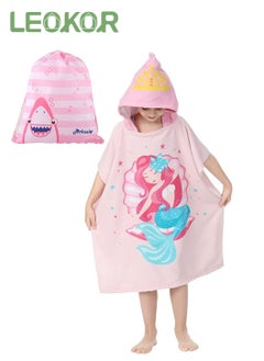LEOKOR Kids Bath Towel for 4-9 Years Toddler, Microfiber Bath Towel Super Soft Robe Poncho Bathrobe,  Girls Beach Pool Bath Swim Coverups with Portable Bag 70*150CM  - Image 1