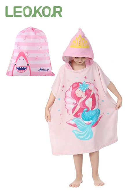 Kids Bath Towel for 4-9 Years Toddler, Microfiber Bath Towel Super Soft Robe Poncho Bathrobe,  Girls Beach Pool Bath Swim Coverups with Portable Bag 70*150CM