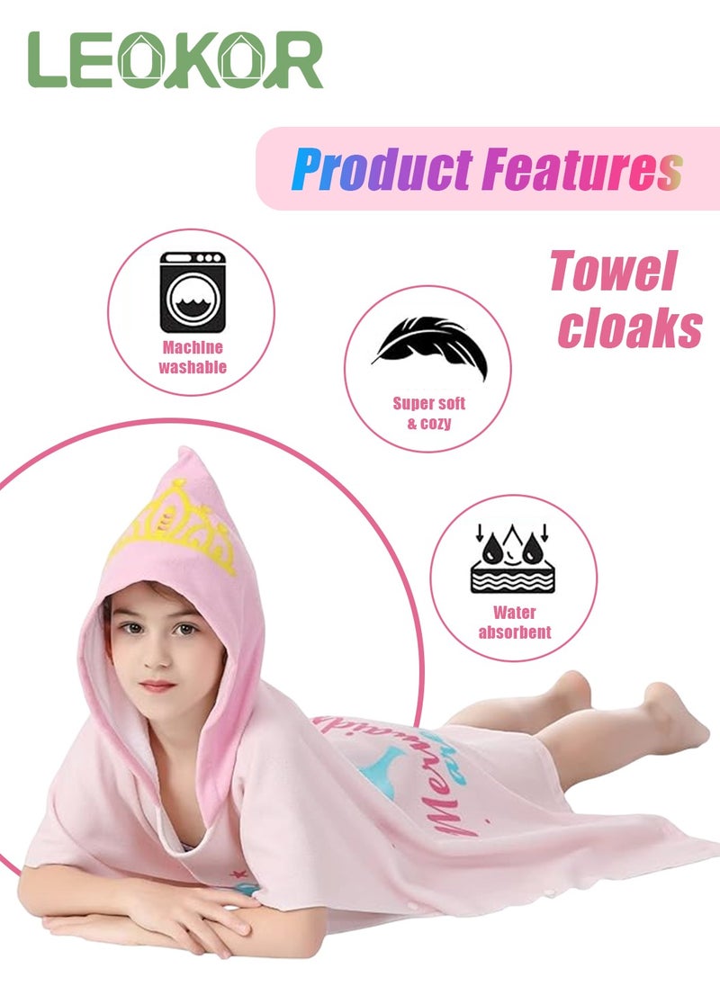 Kids Bath Towel for 4-9 Years Toddler, Microfiber Bath Towel Super Soft Robe Poncho Bathrobe,  Girls Beach Pool Bath Swim Coverups with Portable Bag 70*150CM