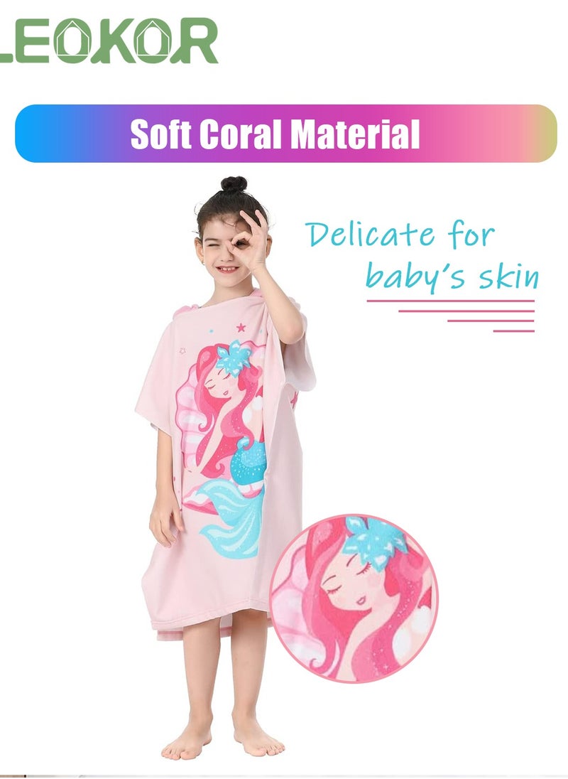 Kids Bath Towel for 4-9 Years Toddler, Microfiber Bath Towel Super Soft Robe Poncho Bathrobe,  Girls Beach Pool Bath Swim Coverups with Portable Bag 70*150CM