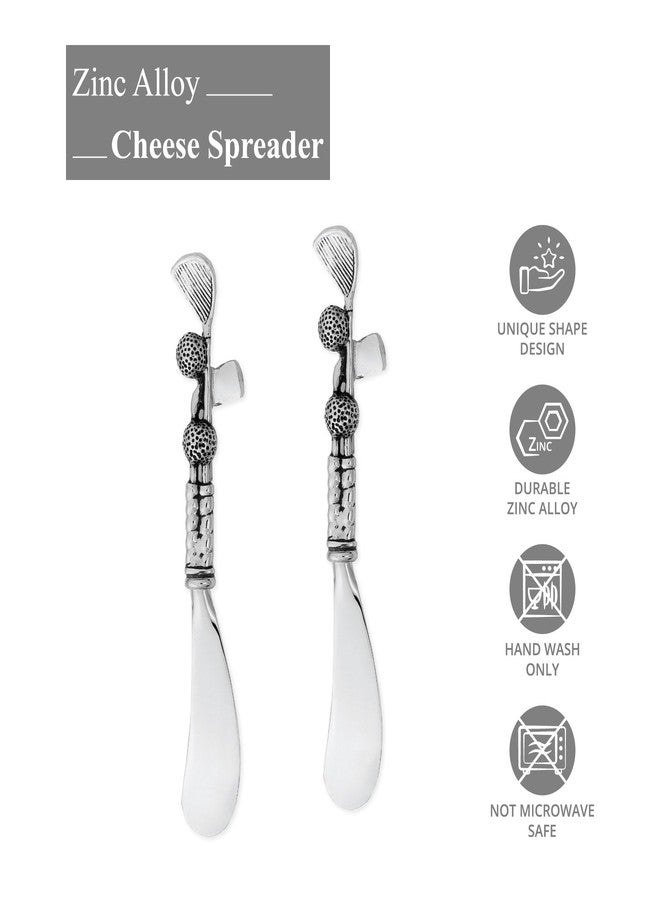 أب طقم فرش جبن على شكل نادي غولف من UPware، فرش زبدة من سبائك الزنك بمقابض مزخرفة للجبن والقشدة والصلصات، فضي، 5.5 بوصة، طقم من قطعتين - Image 4