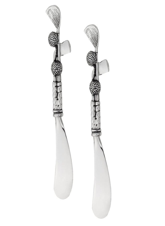 أب طقم فرش جبن على شكل نادي غولف من UPware، فرش زبدة من سبائك الزنك بمقابض مزخرفة للجبن والقشدة والصلصات، فضي، 5.5 بوصة، طقم من قطعتين - Image 1