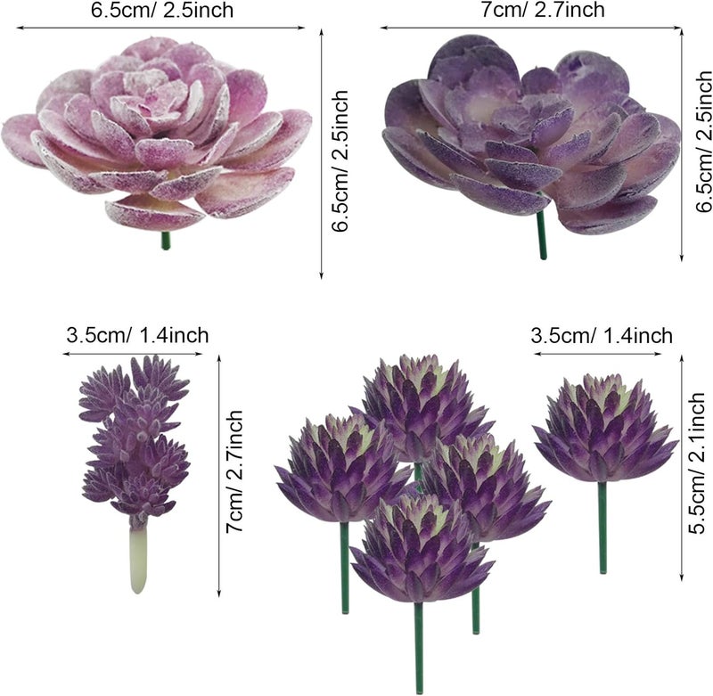 Cayway 15 PCS Artificial Succulent Plants, Fake Succulent Purple Unpotted Faux Succulent Assortment in Flocked Blue in Different Type for Birthday Home Decor Indoor Wall Garden DIY - Image 4