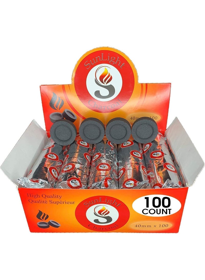 Charcoal Tablets For Incense - Quick Light Coal Tablets - Disks - 40 mm Rolls - Pack of 100 Coal Briquettes - Slow Burn - Instant Lighting - Image 1