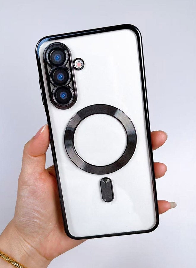 جراب مغناطيسي لهاتف سامسونج جالاكسي A17 5G، [خفيف ونحيف][حماية مدمجة للكاميرا] غطاء حماية ناعم مطلي بالكهرباء مقاوم للصدمات لهاتف جالاكسي A17 5G، أسود